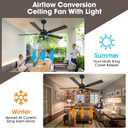 52" Farmhouse Ceiling Fan with Light and Remote, Outdoor Ceiling Fan Dual Finish 5 Blades 6-Speed Quiet and Reversible DC Motor, Ceiling Fans with Light for Bedroom Living Room and Patio