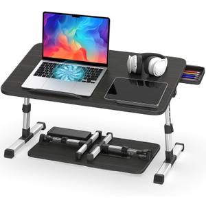 Slendor Laptop Desk Adjustable Laptop Stand Foldable Bed Table Portable Lap Desk Folding Notebook Stand Reading and Writing Holder Breakfast Tray with Drawer and Cooling Fan for Bed Couch Sofa Floor (Large, Black)