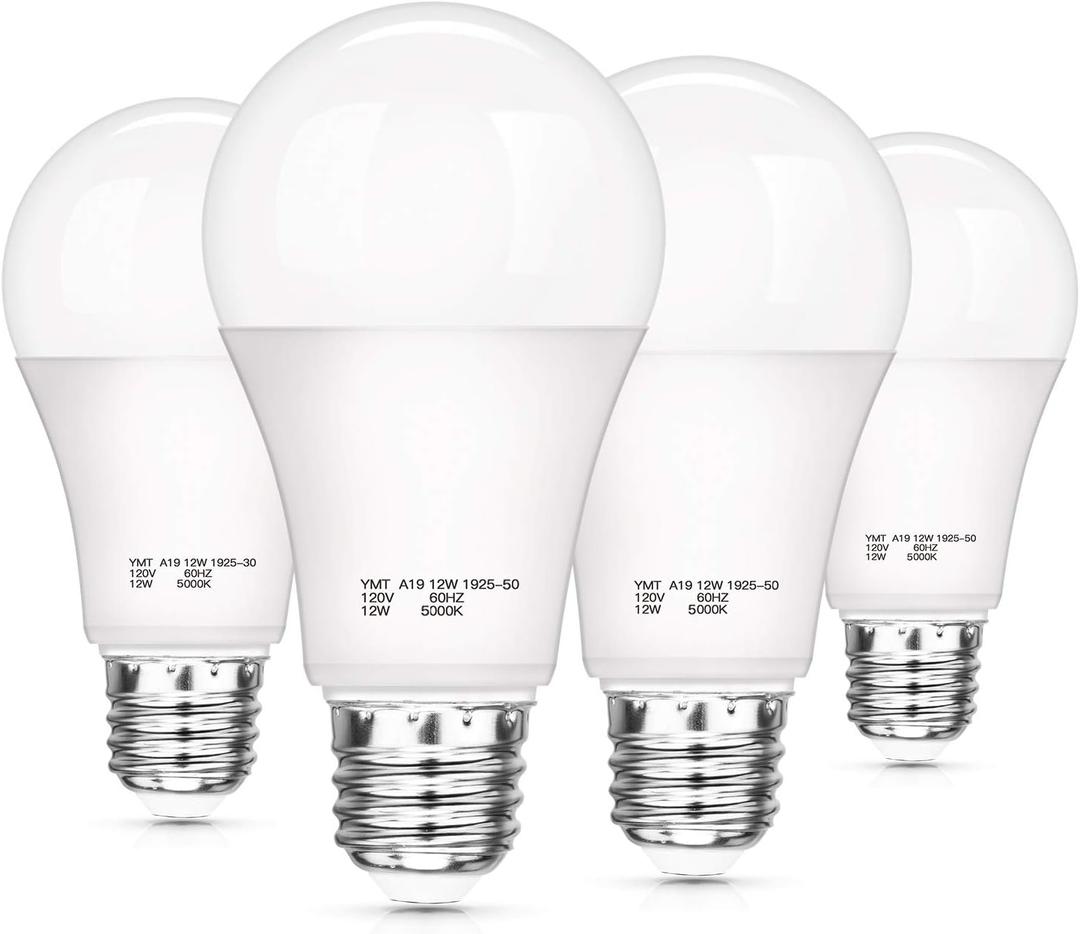 SHINE HAI Dusk to Dawn Light Sensor Bulbs, A19 12W(100 Watt Equivalent) LED Light Bulbs, 1200 LM, E26 Base, Daylight White 5000K Outdoor Bulbs for Porch, 4-Pack