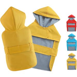 Dog Raincoat Small Dog Rain Jacket Poncho Waterproof Pet Rain Suit Double-Layered Breathable Lining Hooded Leash Hole Adjustable Puppy Small Dogs,Yellow,S,Back Length 6.5-8.5 inches
