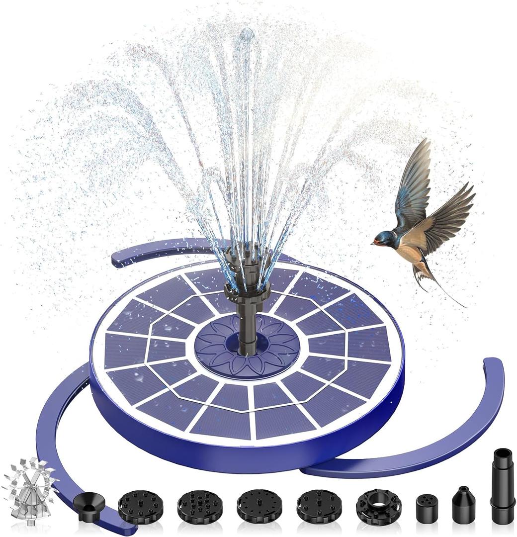 AISITIN 3.5W Solar Fountain Pump for Bird Bath Upgraded 2025, Floating Solar Water Fountain Kit with 8 Nozzles & 3 Integrated Bracket for Garden, Pond, Pool, Water Feature and Outdoor (Dark Blue)