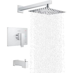 KENES Polished Chrome Tub and Shower Trim Kit, Tub Shower Faucet Set Complete with 10-Inch Rainfall Shower Head and Tub Spout, KE-6024A-5 (Shower Valve Included)