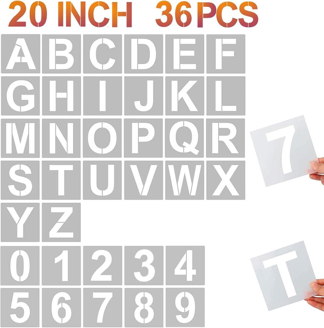YEAJON 20 Inch Letter Stencils and Numbers, 36 Pcs Alphabet Art Craft Stencils, Reusable Plastic Templates for Wood, Wall, Fabric, Rock, Signage, DIY Art Projects (20 Inch)