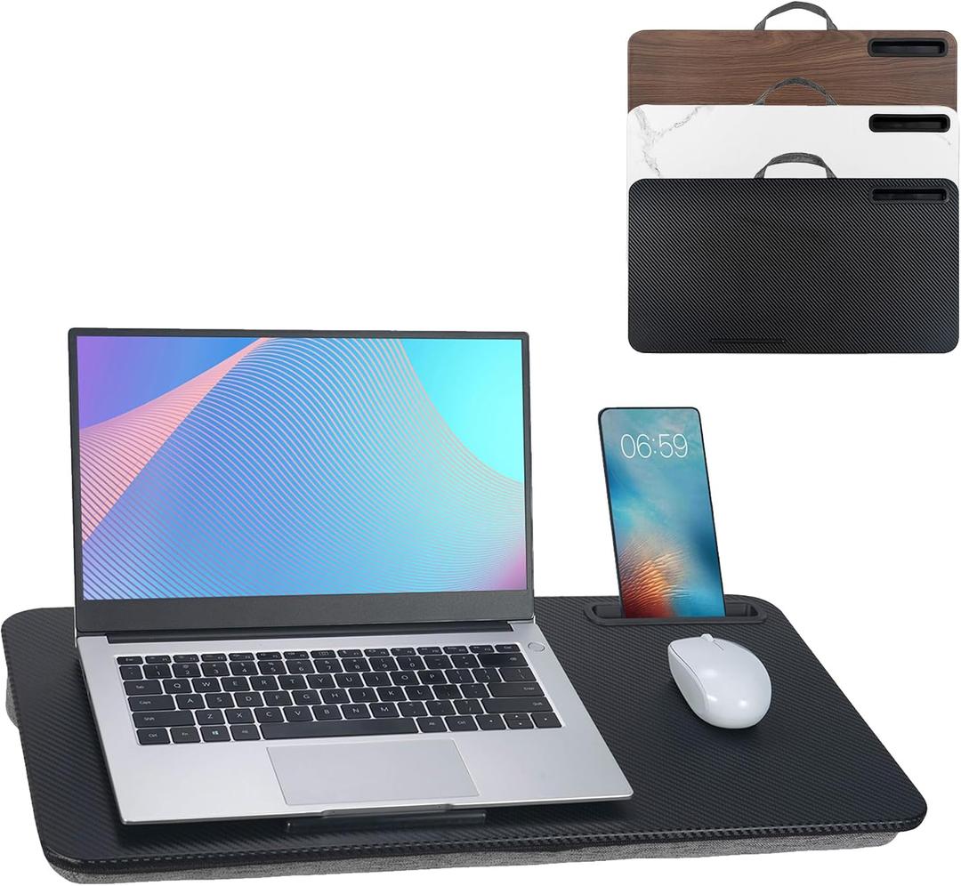 Portable Laptop Desk Fits Up to 16'' Laptops, with Tablet Slot, Built-in Cushion, Great for Home & Office,Lap Desk for Laptop,Lap Desk with Cushion (Black, Large)