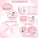 144pcs Pink Graduation Party Supplies for 24, Pink Graduation Decorations 2026 with 9 Inch Graduation Plates, 7 Inch Dessert Plates, Napkins, Paper Cups, Forks and Knives