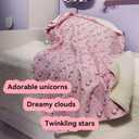 Kids Sherpa Throw Blanket  Soft Cotton & Warm Sherpa Toddler Blanket, Pink Unicorn & Clouds Pattern, Plush Winter Bed Throw, 40 x 60 inches