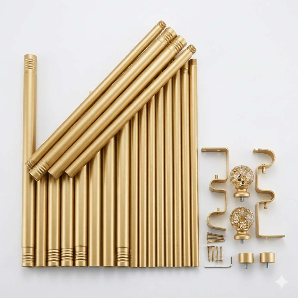 1 Inch Black Curtain Rods for Windows, Heavy Duty, 72 to 144 Inch, Standard Decorative Window Curtain Rod Set with Brackets for Bathroom, Kitchen, Bedroom, Gold
