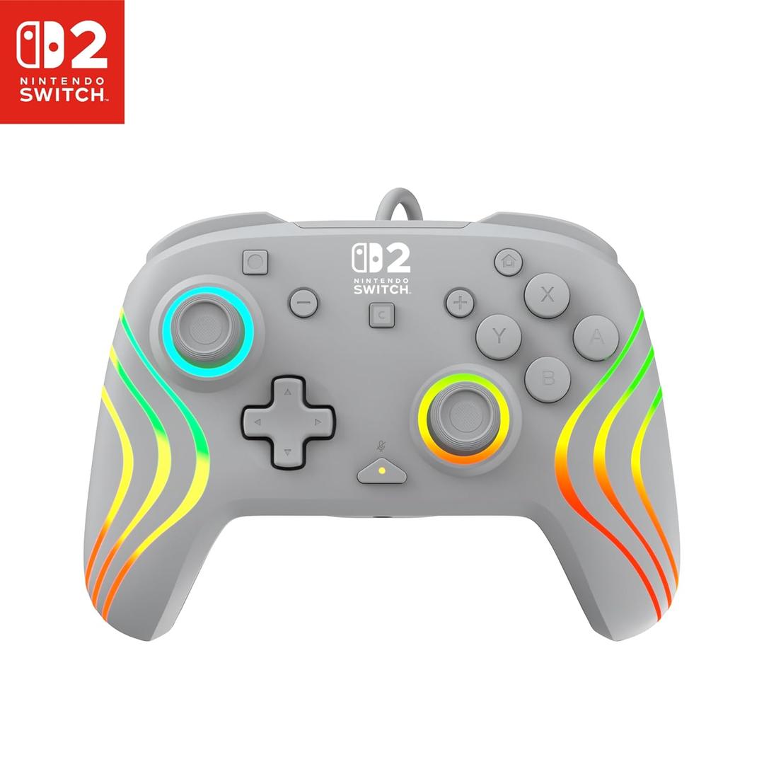 Turtle Beach Afterglow Wave Wired RGB Gaming Controller - Officially Licensed for Nintendo Switch 2, Nintendo Switch/Switch Lite/OLED  Hall-Effect Thumbsticks, Customizable Lighting  Gray