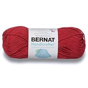 Bernat Handicrafter Cotton Solids Yarn, 1.75 oz, Gauge 4 Medium, 100% Cotton, Country Red