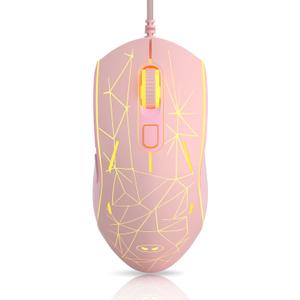 MageGee G6 Wired Gaming Mouse, Ergonomic USB Optical Mouse with 7 Colors Breathing LED Backlit, 6 Adjustable Speed Levels from 600 to 3200 for Laptop PC Computer Games & Work, Pink