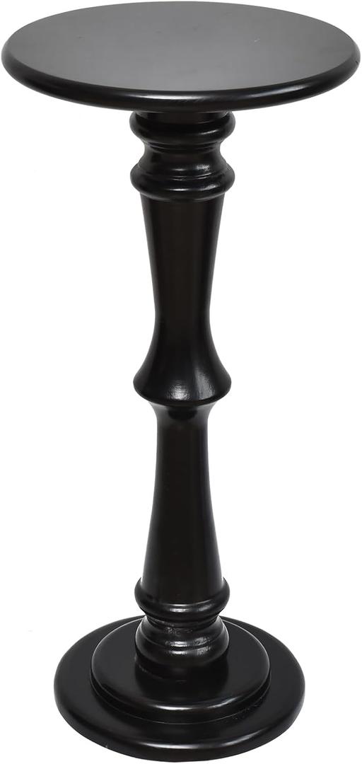 12" x 25" Wooden Round Pedestal Drink Side Table for Small Spaces, Black