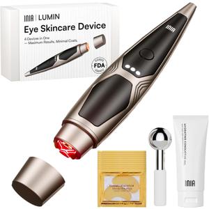 INIA 4-in-1 Eye Massager Tool Under Eye Red Light Therapy for Face, Eye Lift Depuffing Wand with Heat & Vibration for Dark Circles, Puffiness & Skin Firming Enhances Skincare Routine