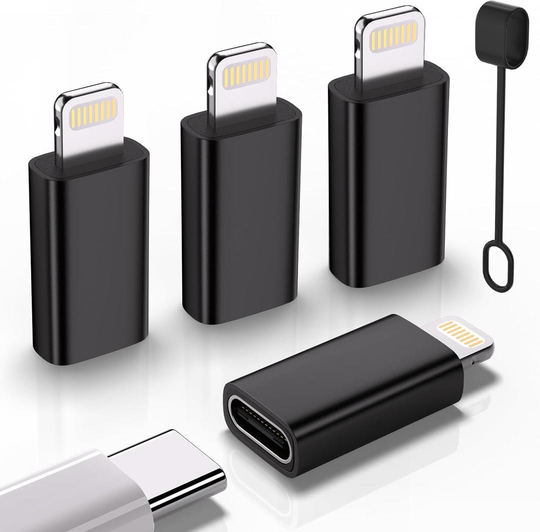 USB C Type C to Lightning Adapter 4 Pack 1.8-2.2A 15W Fast Charging Support Data Sync,Lightning to USB Type C Cable Adapter for iPhone/iPad/for Airpods,with Anti-Lost Loop,Not for Audio/OTG (Black)