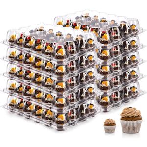 24 Count Mini Cupcake Containers 15 Pack Cupcake Holder with Detachable Tall Dome Lids Mini Plastic Stackable Cupcake Boxes for 360 Cupcakes, BPA Free