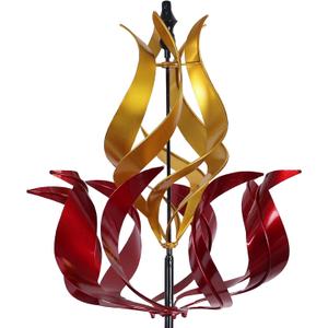 hogardeck Large Wind Spinners Outdoor, 93.3" Metal Tulip Wind Spinner with Stake, 360° Rotating Yard Art, Kinetic Flame Wind Sculptures for Home Lawn Backyard Patio Garden Decor (Red, Golden)