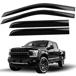 Low Profile Window Rain Guards Compatible with 20152026 F150 20172024 Raptor Crew Cab, Outside Mount Vent Deflectors, Tinted Acrylic Wind Rain Shield, 4-Piece Set