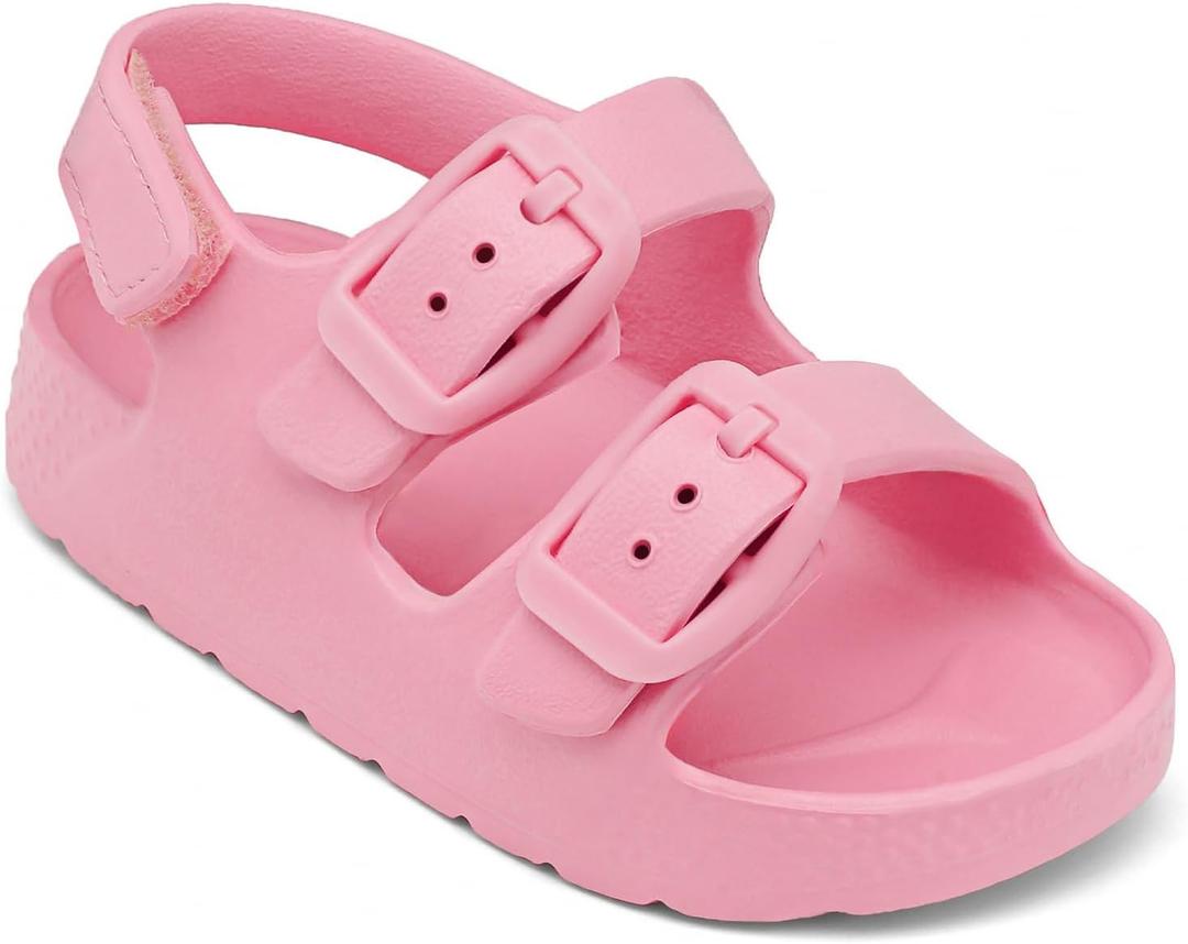 ChayChax Toddler Boys Girls Double Buckle Sandals Children's Adjustable Back Strap Water Sandal (Pink) 8 Toddler