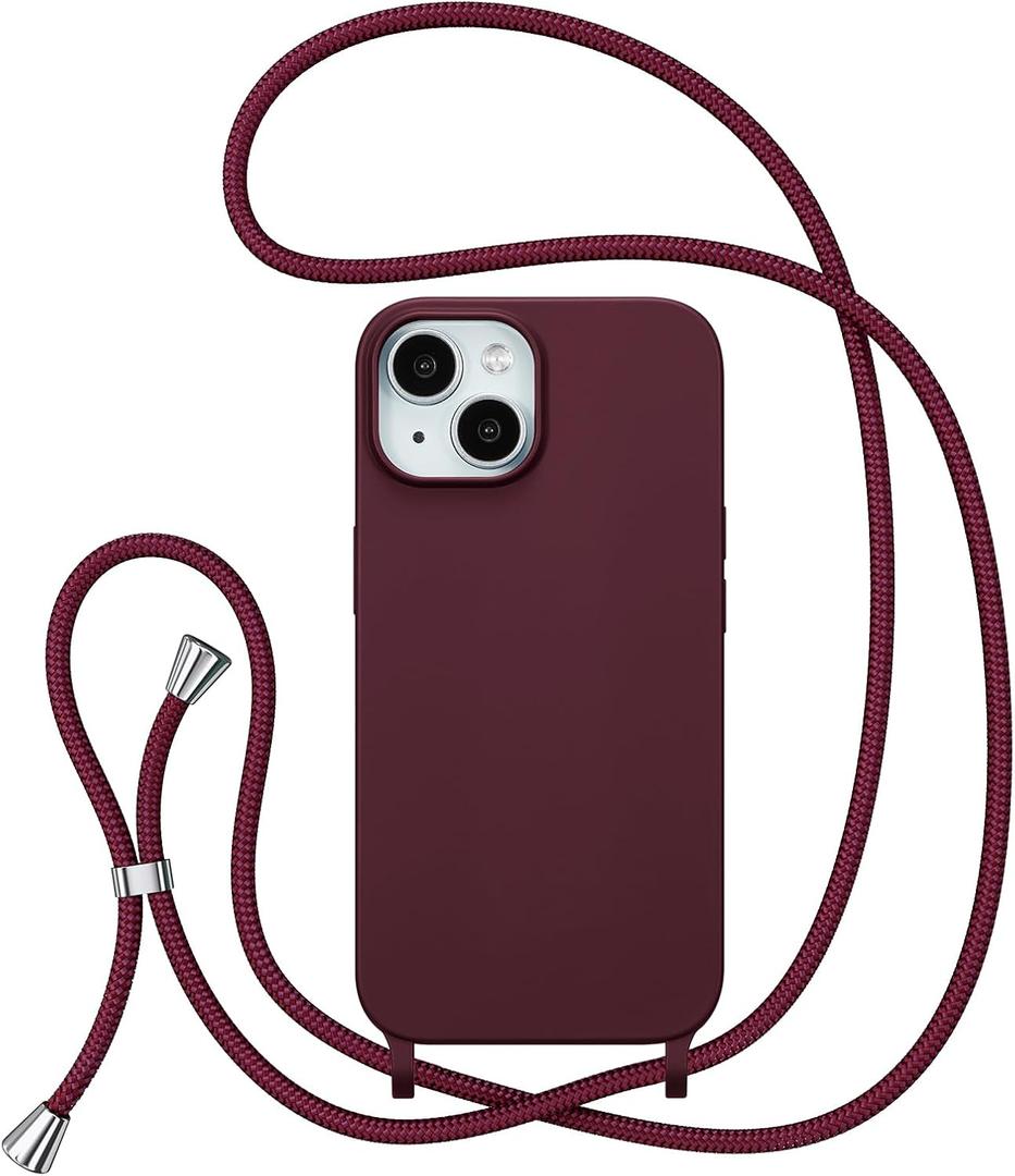 ZTOFERA for iPhone 14 Plus/iPhone 15 Plus Case with Strap,Crossbody Phone Case with Adjustable Neck Shoulder Lanyard,Soft Silicone Shockproof Protective Cover for 14 Plus/15 Plus 6.7"-Wine Red