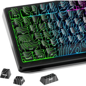 HITIME XVX Shine Through Keycaps w/IMD Tech, Custom Topographic Keycaps 60 75 100 Percent, Black Key Cap Set Lines Backlit, OEM Profile Side Printed for Keyboards