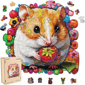 Qiuenisray Wooden Jigsaw Puzzles 500 Pieces-Hamster,16.5x16.9in,Royal,Wooden Puzzles for Adults,Unique Shape Animal Adult Puzzles,Irregular Wood Puzzles Best Gift for Adults and Kids Family Game