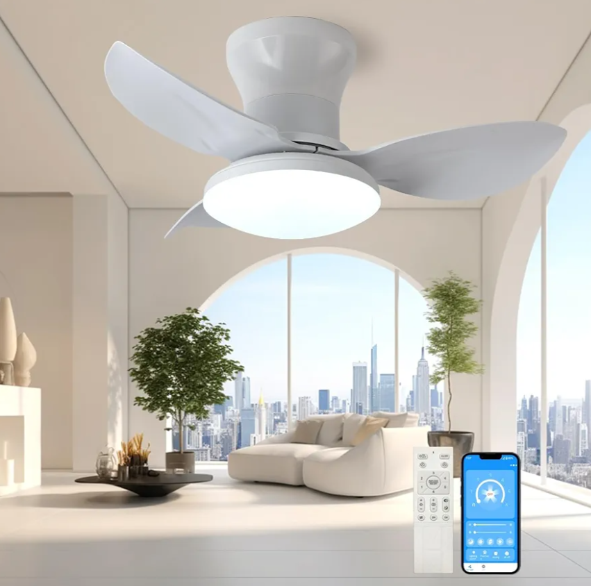 Ceiling Fans with Lights Remote Control, Modern Low Profile Ceiling Fan with Quiet Reversible DC Motor for Bedroom Living Room and Patio White