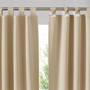 RYB HOME Outdoor Curtains for Patio - 2 Panels Detachable Sticky Top Outdoor Curtains Waterproof Blackout Privacy Thermal Insulating for Pergola Balcony Porch Arbor, W 52 x L 90 inch, Beige
