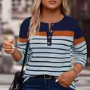 Women's Striped Button Down Shirts Long Sleeve Slim Fit Collared Blouse Tops, 3XL