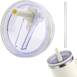 Replacement Lid for Stanley 40 oz and 64 oz Tumbler.Leakproof Flip Straw Lid Fit stanley Cup Quencher H2.0 40 oz/64 oz and Stanley ProTour 40oz/64oz Tumbler.(Cream,1-Pack)