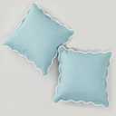 Scalloped Throw Pillow Covers Set of 2 for Living Room, Soft Cotton & Cozy Linen, Boho Sytle Decorative Home (Blue, 16x16 Inch) (16" x 16" (Pack of 2))