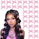 YAEISM 30PCS Bow Hair Clips Pink Satin Mini Bowknot Hair Accessories Cute Hair Bow Barrettes Ribbon Hairpins for Women Girls