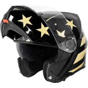 VCAN VX28 Full Face Modular Flip-Up Motorcycle Helmet DOT Approved, Coolmax Cheek Pad & OTG Ready (Medium, Matte Black Star Stripe Gold)