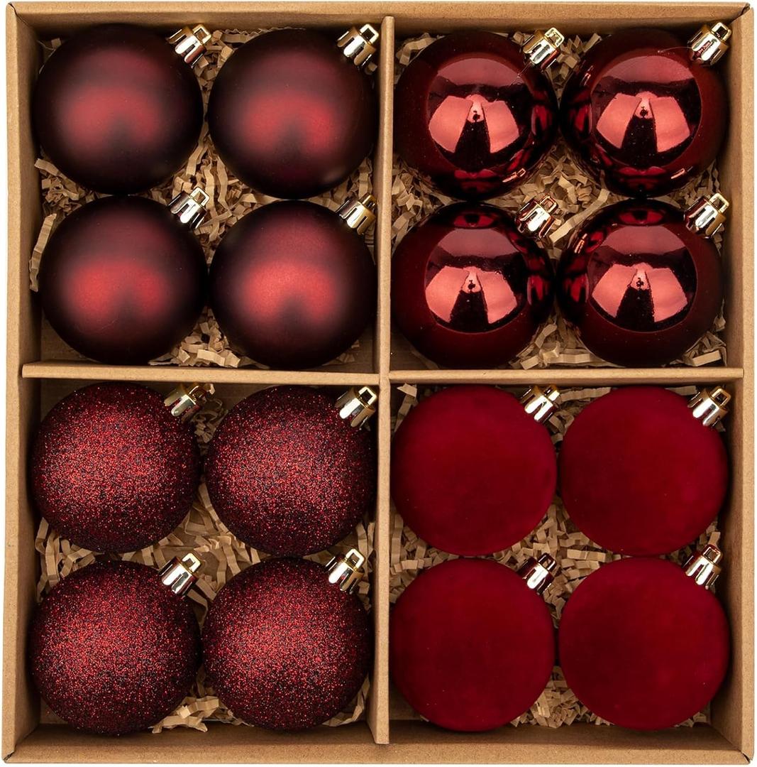 Christmas Ornaments Balls 2.4 Inch Dark Red Decorations Velvet Xmas Tree Shatterproof Burgundy Red Velvet Ball Ornaments for Holiday Farmhouse Party Indoor Outdoor Rustic Vintage Decor 16 Pcs