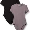 Amazon Essentials Women's Stretch Cotton Jersey Slim-Fit T-Shirt Bodysuit, Pack of 2 (Black/Grey) S