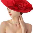 dressfan Church Fascinator Derby Hats for Women,20s 50s Linen Vintage Derby Hat for Church/Wedding/Cocktail/Tea Party (Red)