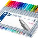 STAEDTLER Triplus Fineliner Pens Set (20 Pack) - 20 Vibrant Colors, 0.3mm Metal-Clad Tip, Ergonomic Triangular Barrel, Standing Easel Case