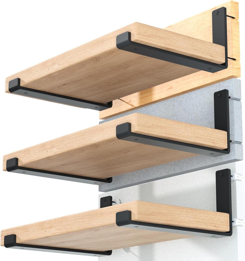 Heavy Duty Brackets 12 Inch (1/5") Thick, 6 Pack Floating Hidden Shelf, Rustic Industrial With Modern Iron Finish