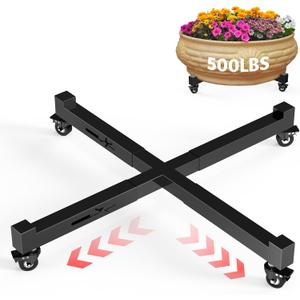 Plant Caddy With Wheels, 21" to 30" Heavy Duty Rolling Plant Dolly, Metal Plant Stand With 4 Lockable Caster Wheels, For Indoor Outdoor Large Pots Planter, Holds Up to 500 Lbs, Black Moving Dolly