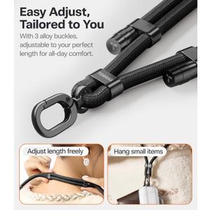 TORRAS Phone Lanyard Crossbody with 2 Phone Tabs, Adjustable Anti Theft Phone Strap for All Phones, Premium Metal Buckles, SkinFriendly, Universal Cell Phone Neck lanyard for Travel Essentials, Black