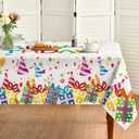 Horaldaily Birthday Tablecloth 60x84 Inch Rectangular, Happy Birthday Ballon White Washable Seasonal Table Cover for Party Picnic Dinner Decor