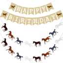3 Pcs Horse Birthday Banner Party Decorations Derby Racing Horse Banner Paper Bunting Garland Farm Theme Decor for Present Birthday Wedding Party Supplies, Pre Assembled Hanging Decoration