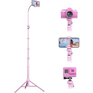 UBeesize 88 Flexible Phone Tripod with 14.95 Gooseneck, Remote and Phone Holder, Overhead Cell Phone StandSelfie Stick for Video Recording, Compatible with iPhone Android Phone, Camera Pink