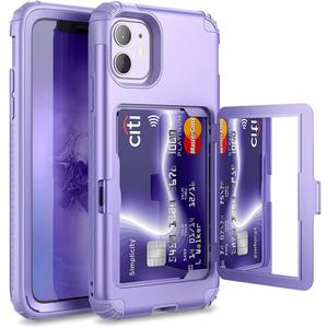 WeLoveCase for iPhone 11 Wallet Case for Women Defender Credit Card Holder Cover with Hidden Mirror Three Layer Shockproof Heavy Duty Protection All-Round Protective Case for iPhone 11 Light Purple