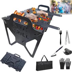 Slot Grill - Collapsible BBQ Grill for Easy Storage Steel, Slots Grills Collapsibles Portable & Tool-Free Setup, Stainless Steel Slots Grills BBQ Collapsibles for Camping, Tailgating, Outdoor Cooking