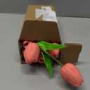10-Heads Artificial Flowers PU Mini Real Touch Tulip Bouquets for Home Wedding Party Centerpiece Decoration (Gradient Coral)