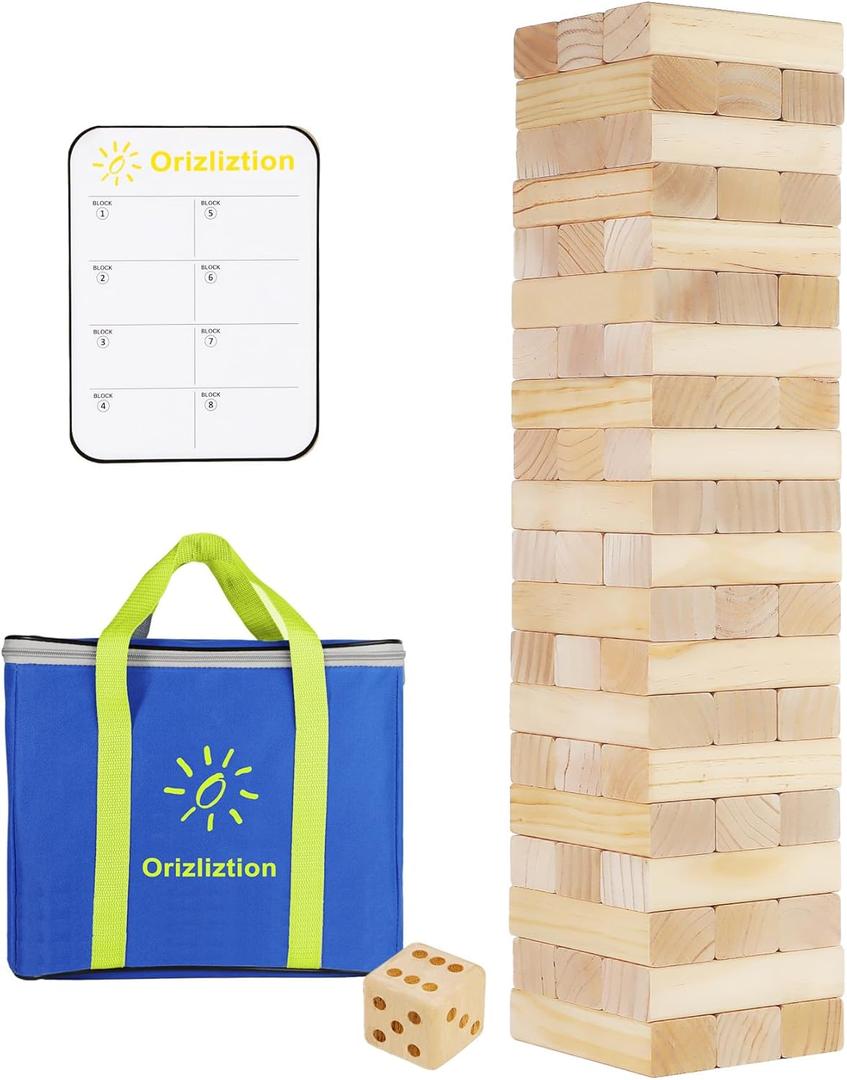 Tumbling Tower Game,Outdoor Games for Adults & Families, Over 3.3 FT 60 PCS Premiun Wooden Stacking Games with Carry Bag Stacking Toys for Backyard, Lawn, Party, Camping (Medium Size)