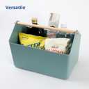 BLUE GINKGO Large Storage Basket Plastic Caddy with Wooden Handle for Bathroom, Pantry, or Cleaning Supplies (Green)