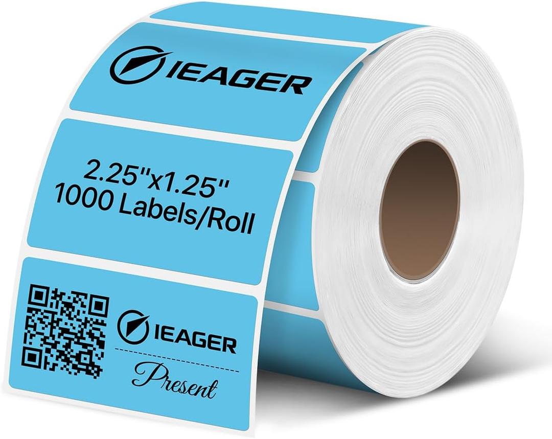 iEager 2.25x1.25 Inch Thermal Labels, Blue Durable Thermal Printer Stickers, Self-Adhesive Rectangle Shipping Label Printer Sticker for Barcode, Name, Address, 1000 Labels/Roll