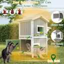 PetsCosset Outdoor Cat Shelter Weatherproof, Two Story Wooden Outside Feral Cat House with Openable Roof, Escape Door