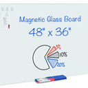 Maxtek 48" x 36" Magnetic Glass Dry Erase Presentation Whiteboard for Classroom Home Office, White