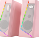 Redragon GS520 RGB Desktop Speakers, 2.0 Channel PC Computer Stereo Speaker with 6 Colorful LED Modes, Enhanced Sound and Easy-Access Volume Control, USB Powered w/ 3.5mm Cable, Pink